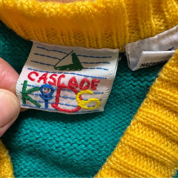 Vintage Cascade Kids Football Cardigan Sweater Bear Green Blue Yellow Boys 4T - Picture 6 of 7